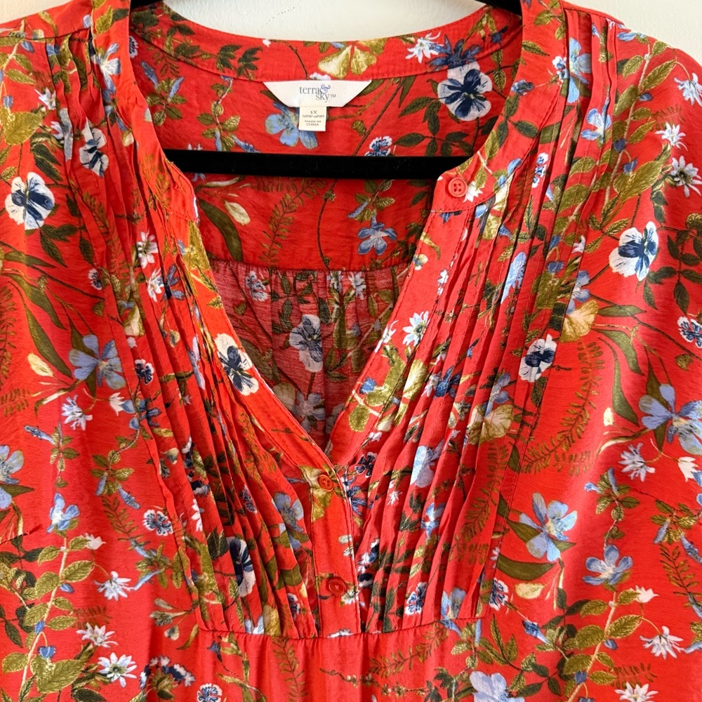 Terra & Sky Redish-Orange Floral Long Sleeve Dress or Tunic - Picture 2 of 5